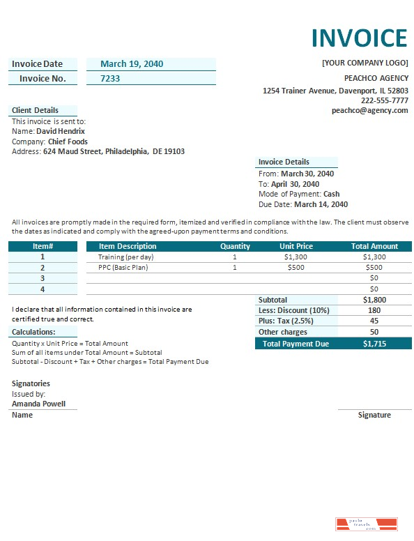 Free Agency Invoice Template PSD template